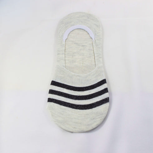 Breathable Striped No Show Invisible Socks Off White